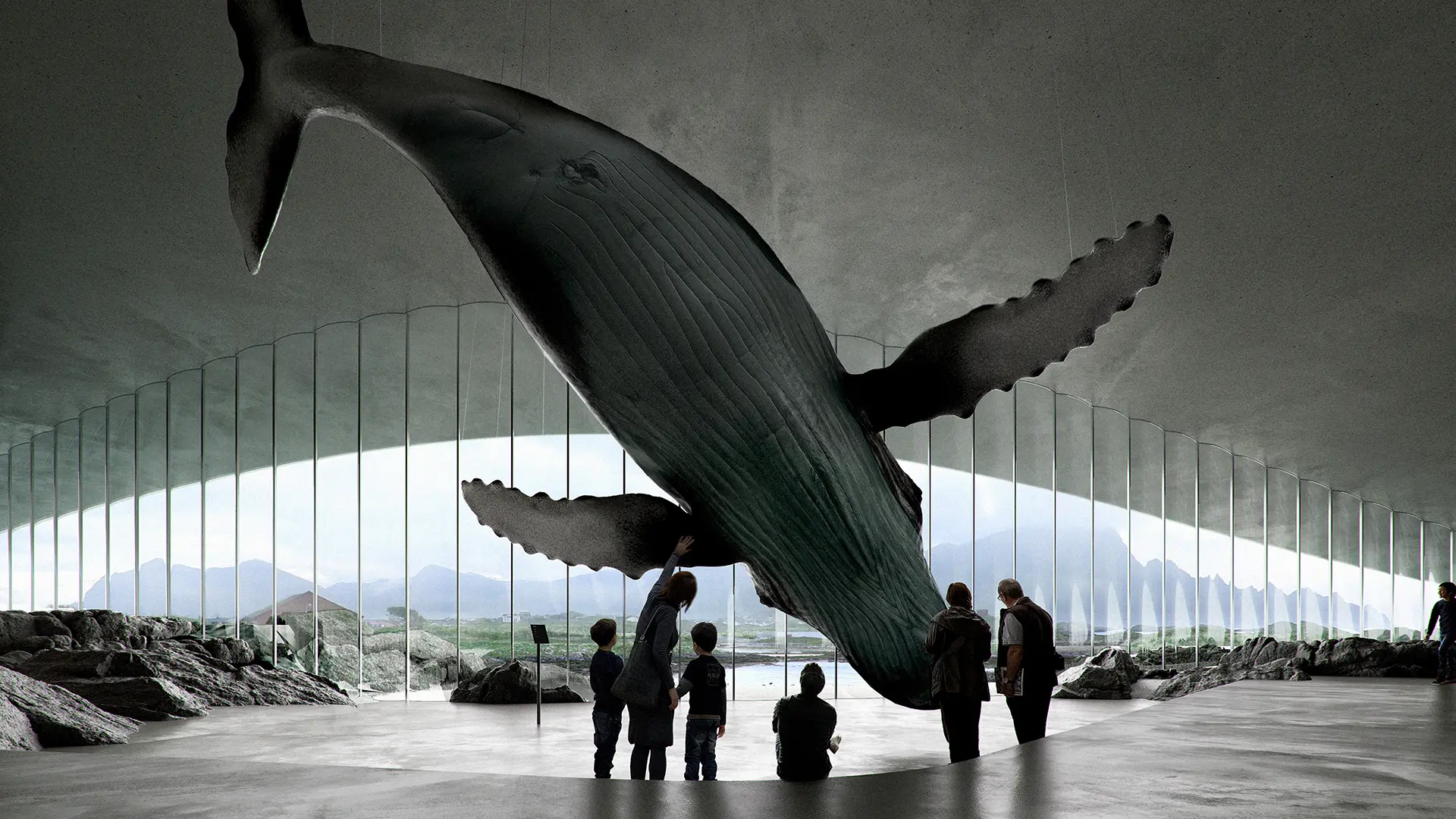Illustrasjon av The Whale opplevelsessenter på Andenes.